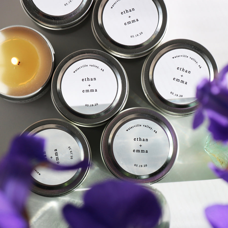 personalized natural soy candle wedding favors minimalist design 