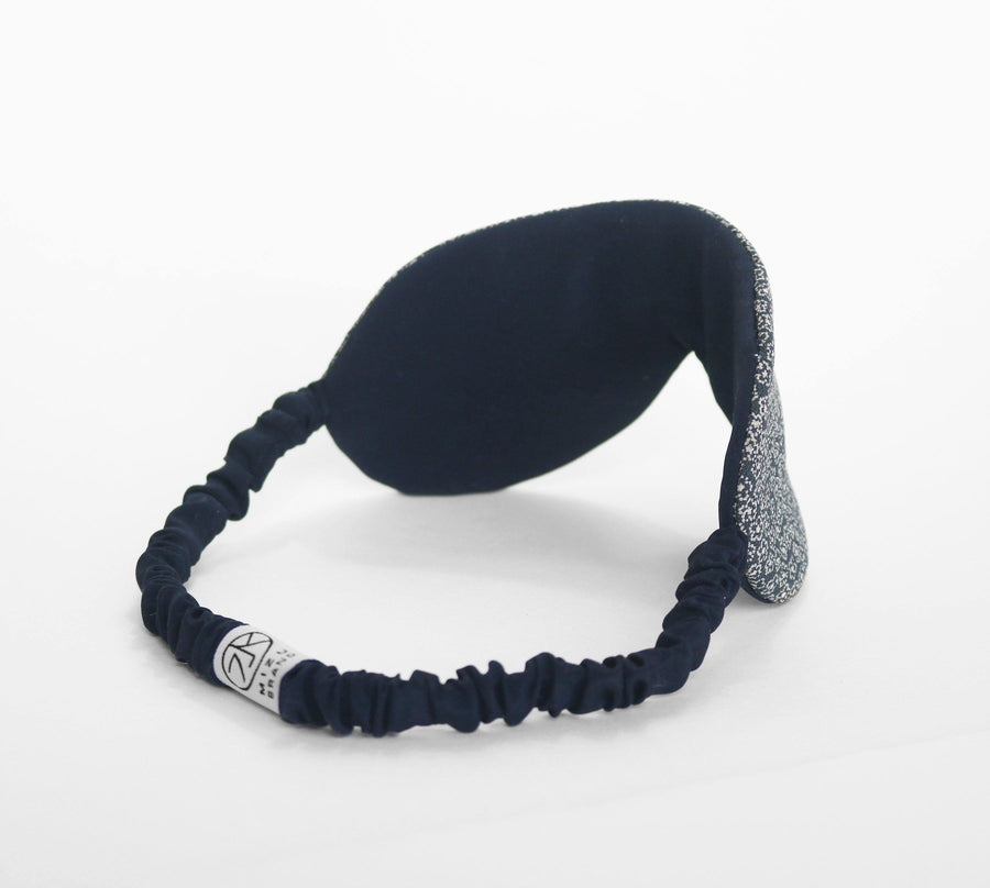 Japanese silk eye mask in indigo windflower back view