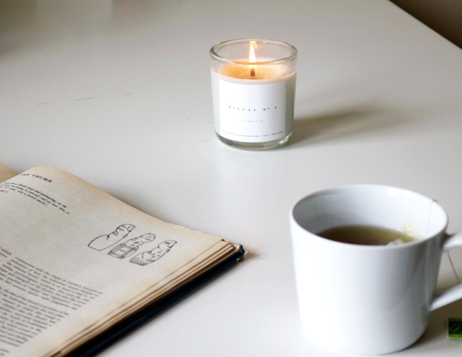 MIZU brand Throat Chakra Candle environment 
